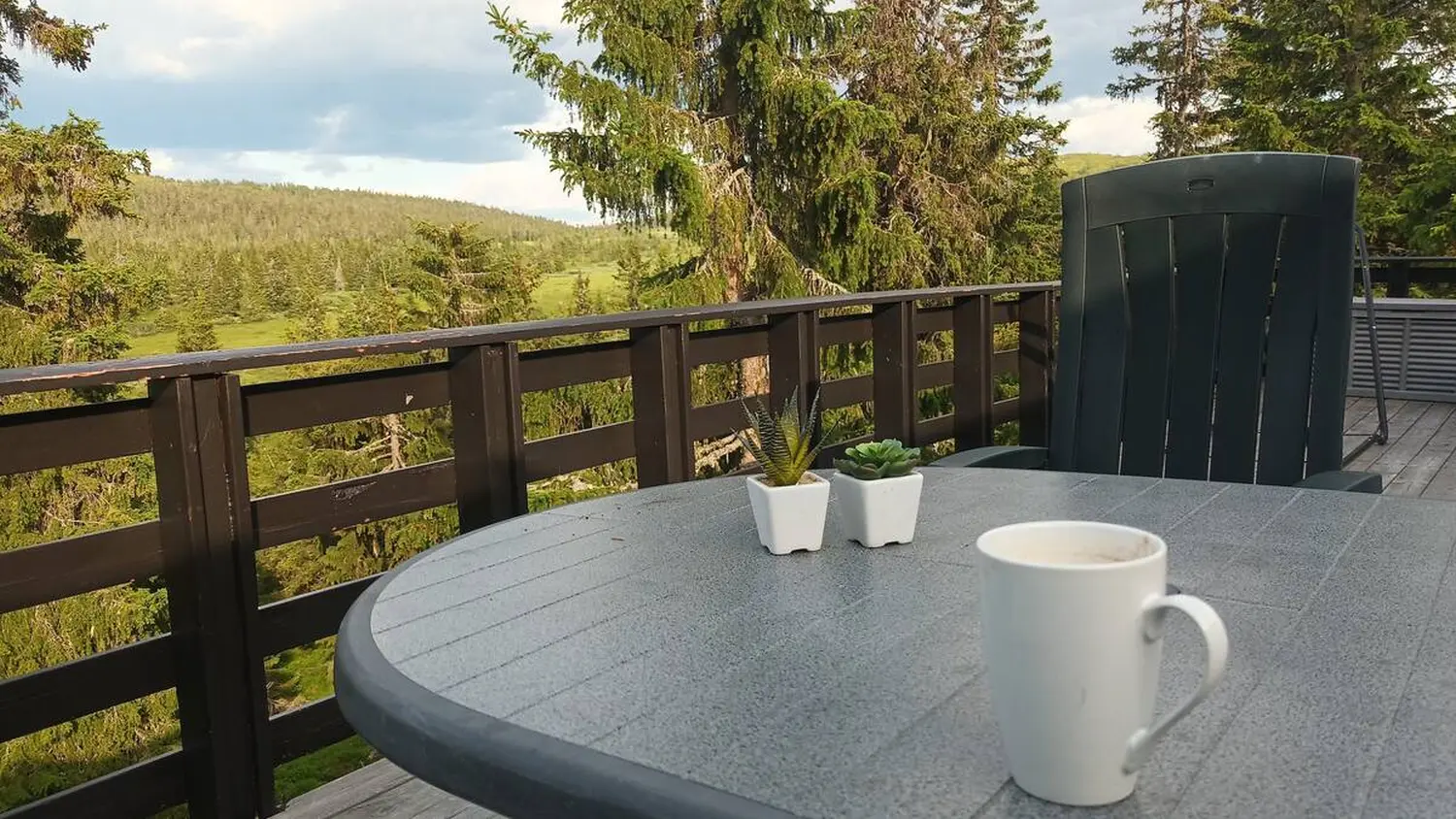 Essbereich am Ferienhaus in Sjusjøen bei Lillehammer im Sommer